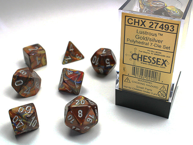 7pc Lustrous Gold w/ Silver MINI-Polyhedral Set - CHX20493 | All Aboard Games