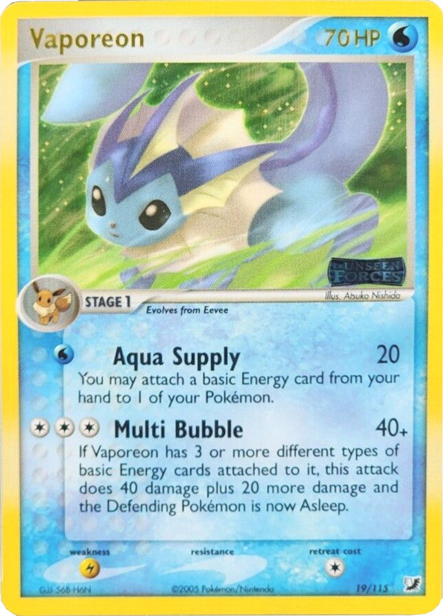 Vaporeon (19/115) (Stamped) [EX: Unseen Forces] | All Aboard Games