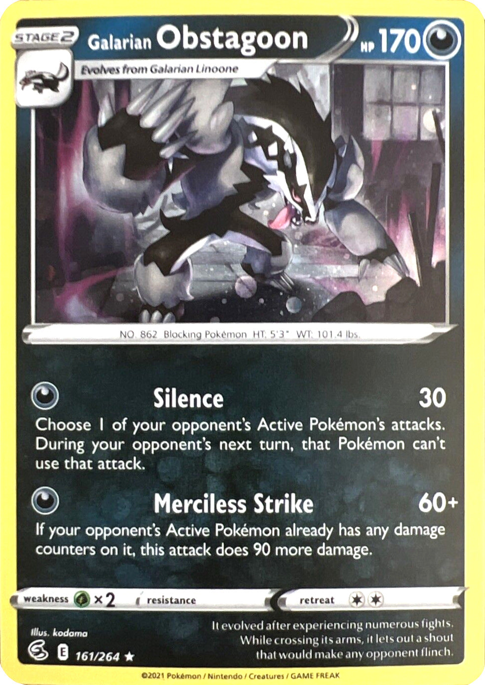 Galarian Obstagoon (161/264) (Cosmos Holo) [Sword & Shield: Fusion Strike] | All Aboard Games