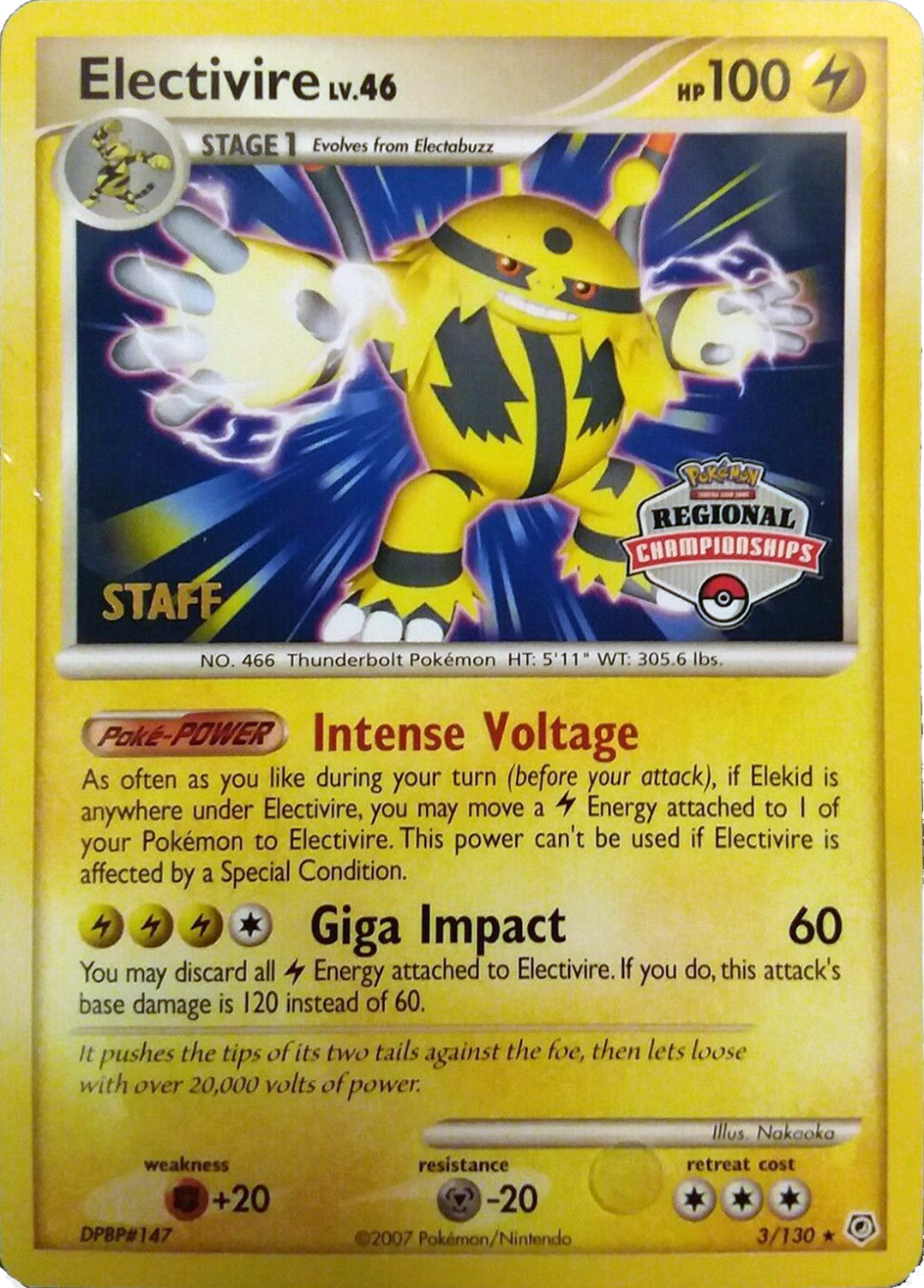 Electivire (003/130) (2008 Staff Regional Championships) [League & Championship Cards] | All Aboard Games