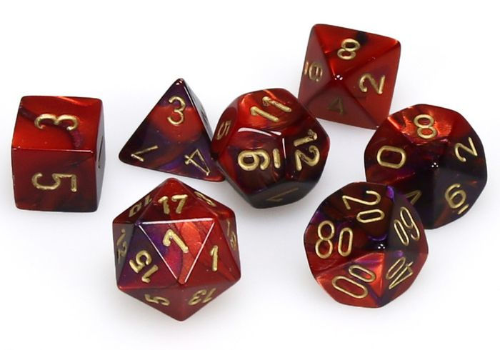 7pc Gemini Black-Red w/ Gold MINI-Polyhedral Set - CHX20626 | All Aboard Games