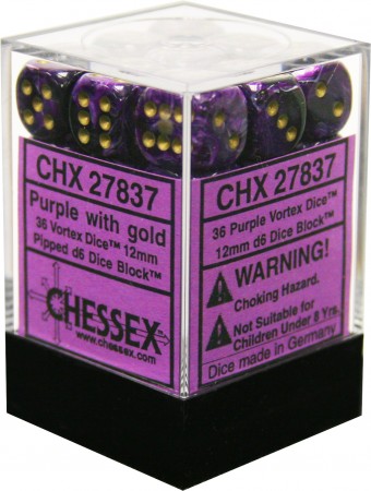 36pc Vortex Purple w/ Gold 12mm d6 cube - CHX27837 | All Aboard Games