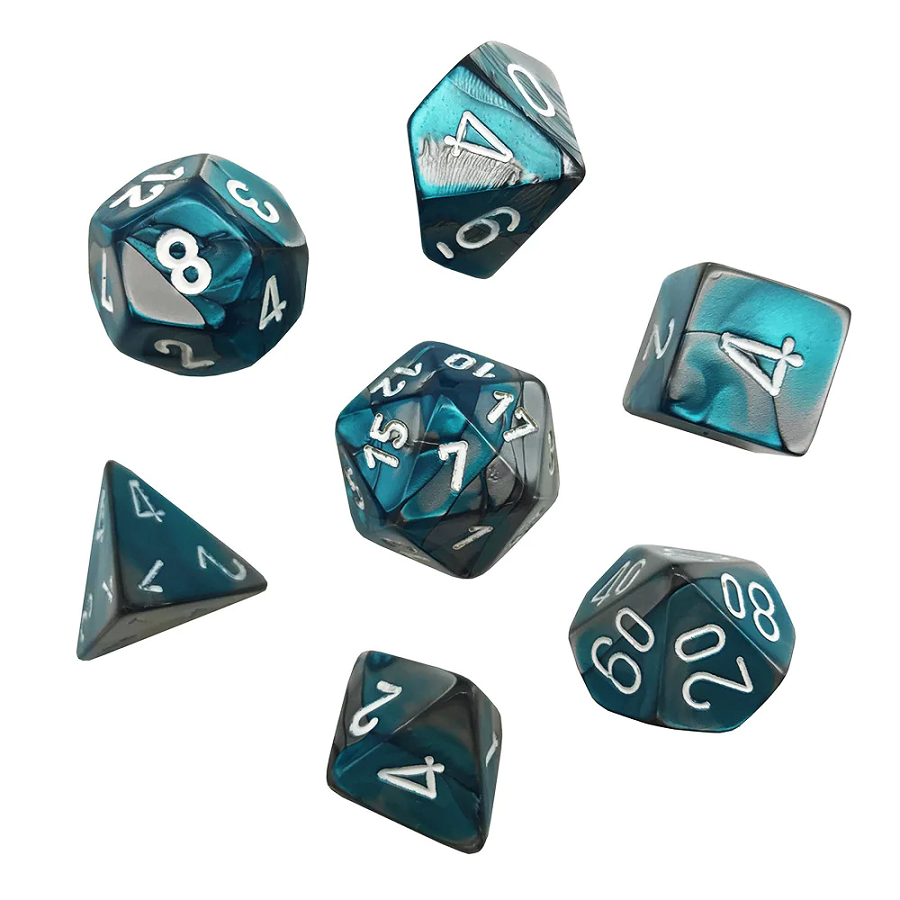 7pc Gemini Steel-Teal w/ Gold MINI-Polyhedral Set - CHX20656 | All Aboard Games