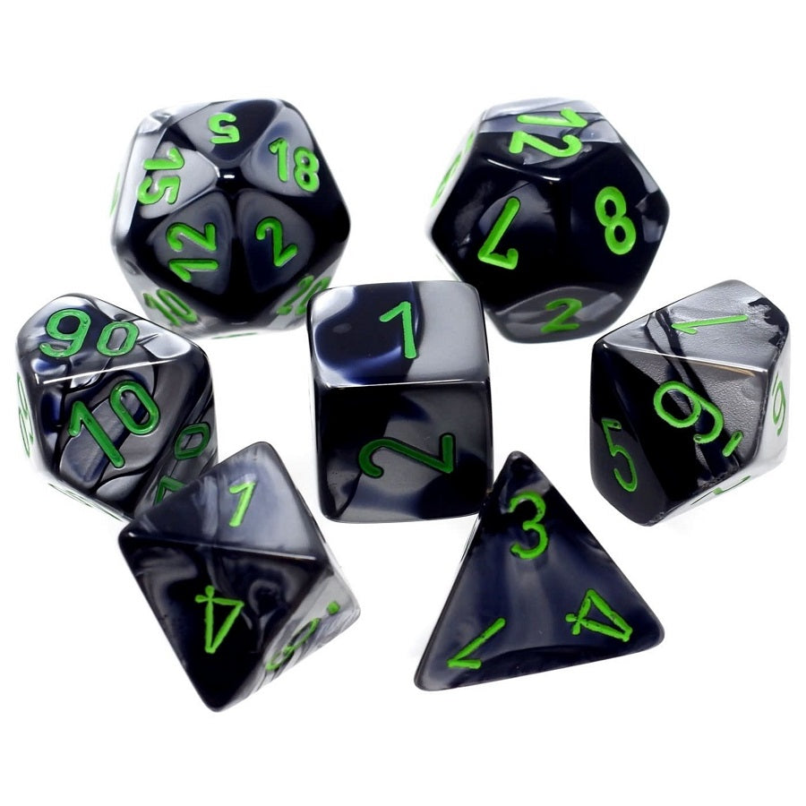 7pc Gemini Black-Grey w/ Gold MINI-Polyhedral Set - CHX20645 | All Aboard Games