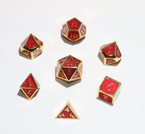 7pc Dwarven Metal: Gold w/ Red Enamel Polyhedral Set - CC02250 | All Aboard Games