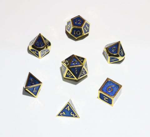 7pc Dwarven Metal: Gold w/ Blue Enamel Polyhedral Set - CC02252 | All Aboard Games