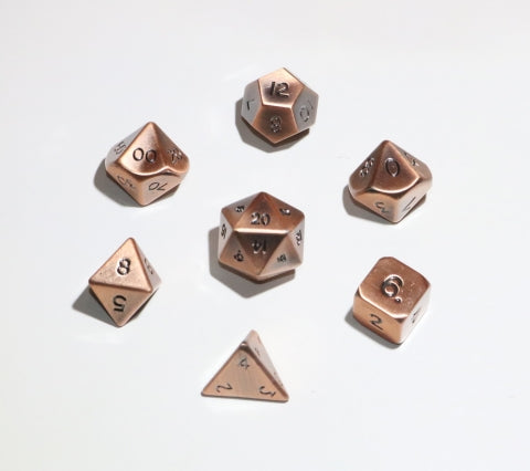 7pc Antique Copper Dwarven Metal 16mm Polyhedral Set | All Aboard Games