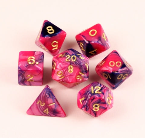 7pc Toxic Blue-Pink w/gold Polyhedral Set - CC06563 | All Aboard Games