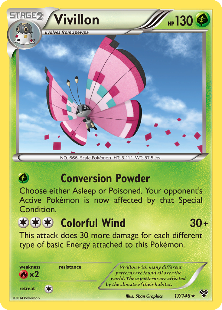 Vivillon (17/146) (Meadow Form/Pink Wings) [XY: Base Set] | All Aboard Games