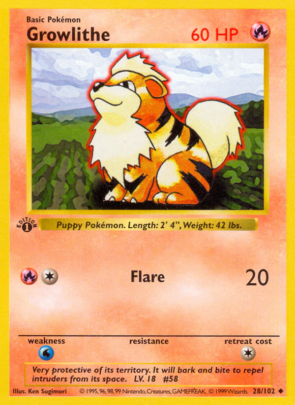 Growlithe (28/102) (Shadowless) [Base Set 1st Edition] | All Aboard Games