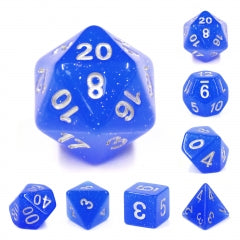 7pc Translucent Glitter Deep Blue w/silver Polyhedral Set - HDTG01 | All Aboard Games