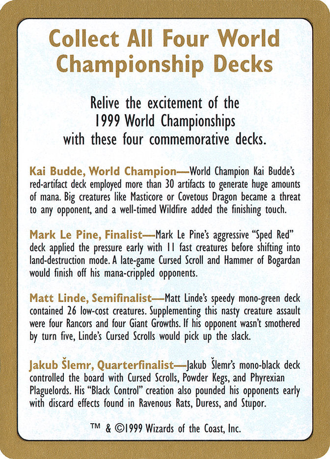 1999 World Championships Ad [World Championship Decks 1999] | All Aboard Games