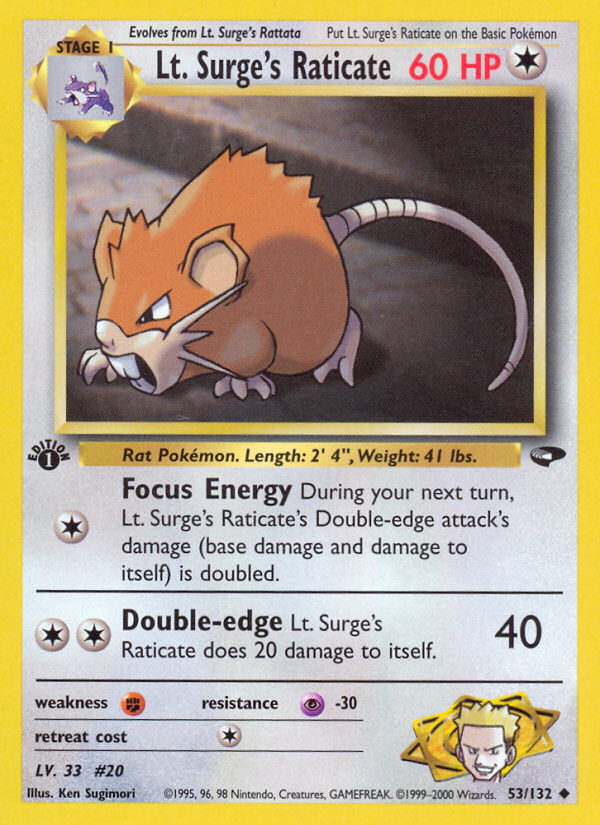 Lt. Surge's Raticate (53/132) [Gym Challenge 1st Edition] | All Aboard Games