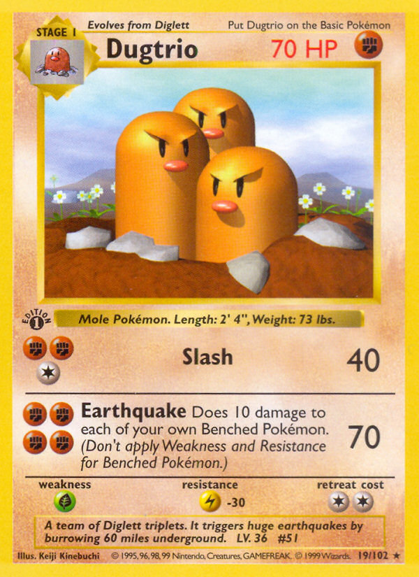 Dugtrio (19/102) (Shadowless) [Base Set 1st Edition] | All Aboard Games