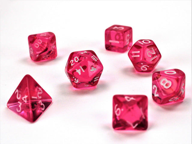 7pc mini Translucent Pink w/ White Polyhedral Set CHX23064 | All Aboard Games