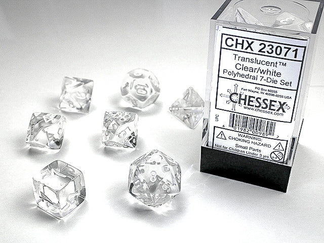 7pc Translucent Clear w/ White Polyhedral Set - CHX23071 | All Aboard Games