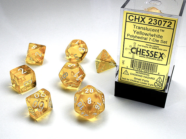 7pc Translucent Yellow w/ White Polyhedral Set - CHX23071 | All Aboard Games