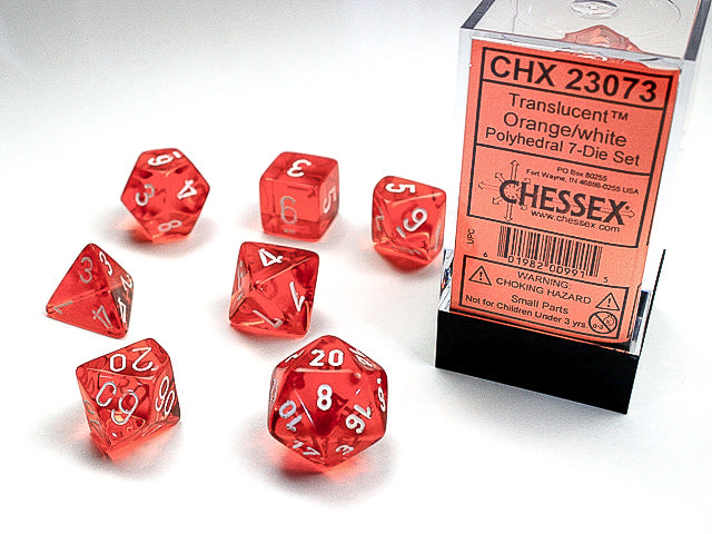 7pc Translucent Orange w/ White Polyhedral Set - CHX23073 | All Aboard Games