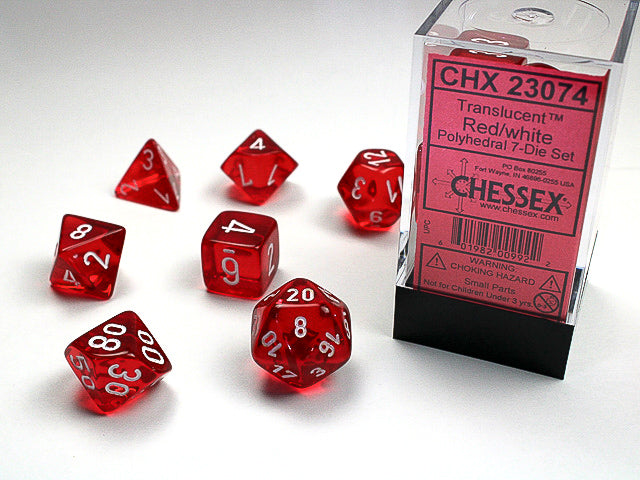 7pc Translucent Red w/ White Polyhedral Set - CHX23074 | All Aboard Games