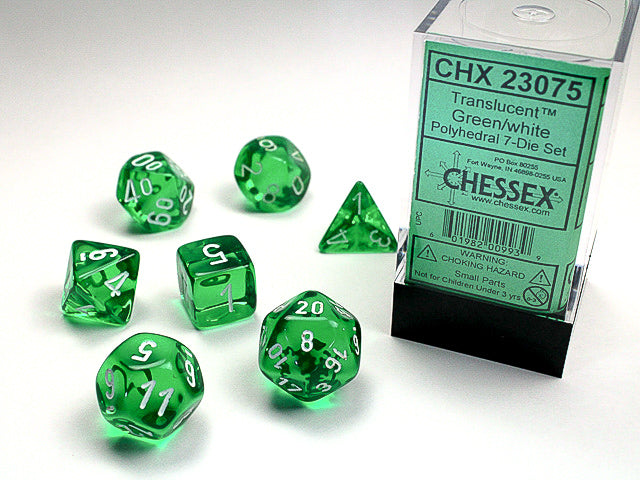 7pc Translucent Green w/ White Polyhedral Set - CHX23075 | All Aboard Games