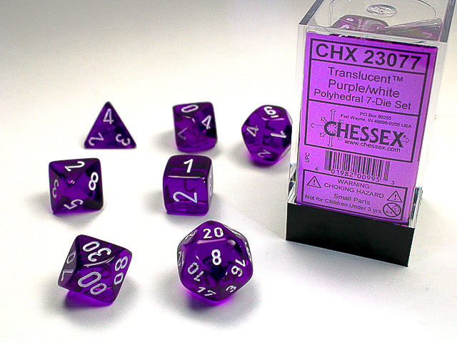 7pc Translucent Purple w/ White Polyhedral Set - CHX23077 | All Aboard Games