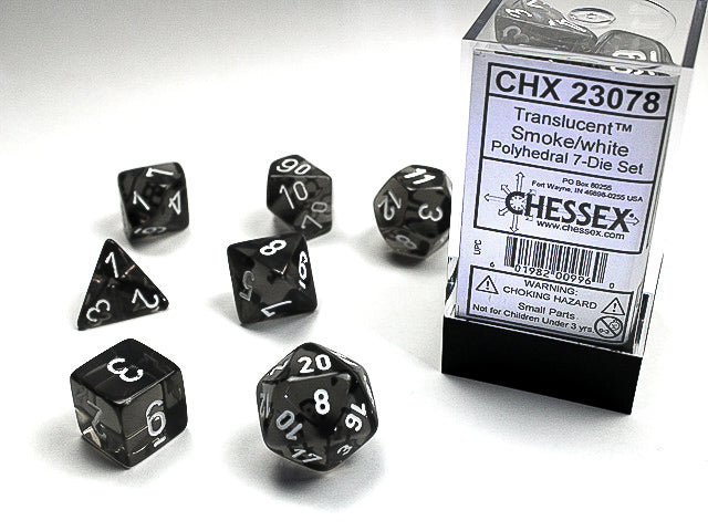 7pc Translucent Smoke w/ White Polyhedral Set - CHX23078 | All Aboard Games