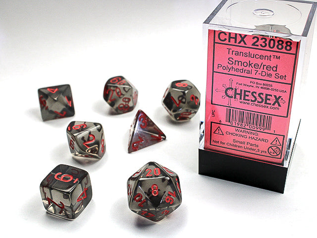 7pc Translucent Smoke w/ Red Polyhedral Set - CHX23088 | All Aboard Games