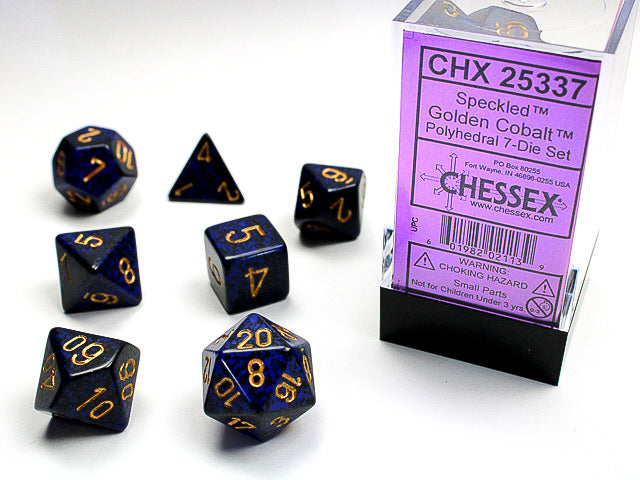 7pc Speckled Golden Cobalt Polyhedral Set - CHX25337 | All Aboard Games