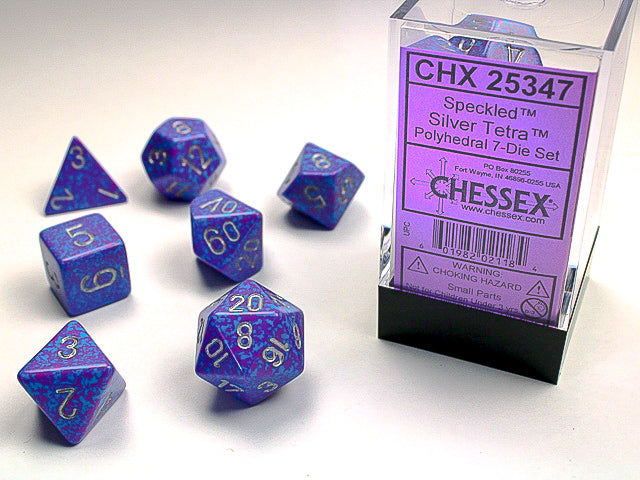 7pc Speckled Silver Tetra Polyhedral Set - CHX25347 | All Aboard Games