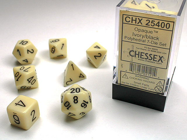 7pc Opaque Ivory w/ Black Polyhedral Set - CHX25400 | All Aboard Games