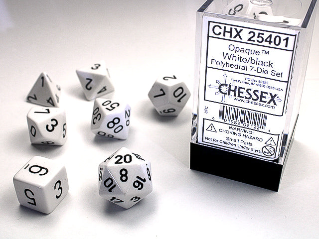 7pc Opaque White w/ Black Polyhedral Set - CHX25401 | All Aboard Games