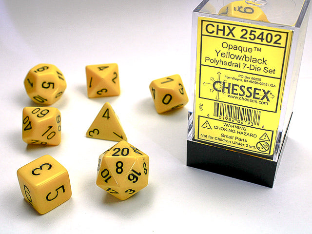 7pc Opaque Yellow w/ Black Polyhedral Set - CHX25402 | All Aboard Games