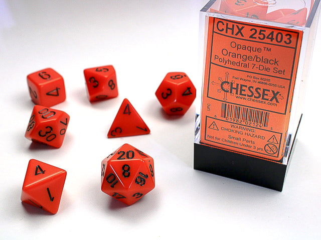 7pc Opaque Orange w/ Black Polyhedral Set - CHX25403 | All Aboard Games