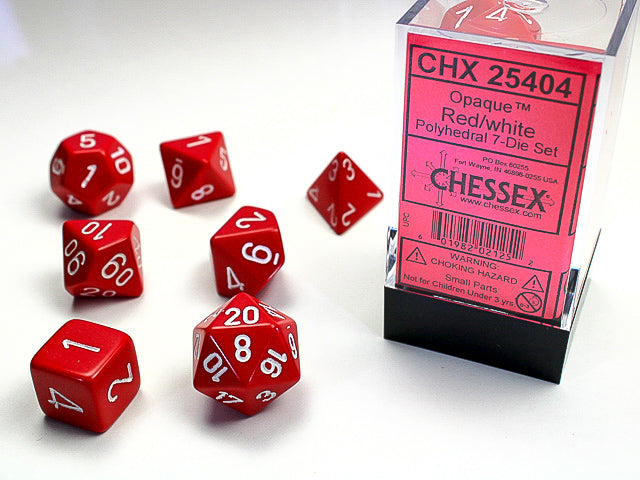 7pc Opaque Red w/ White Polyhedral Set - CHX25404 | All Aboard Games