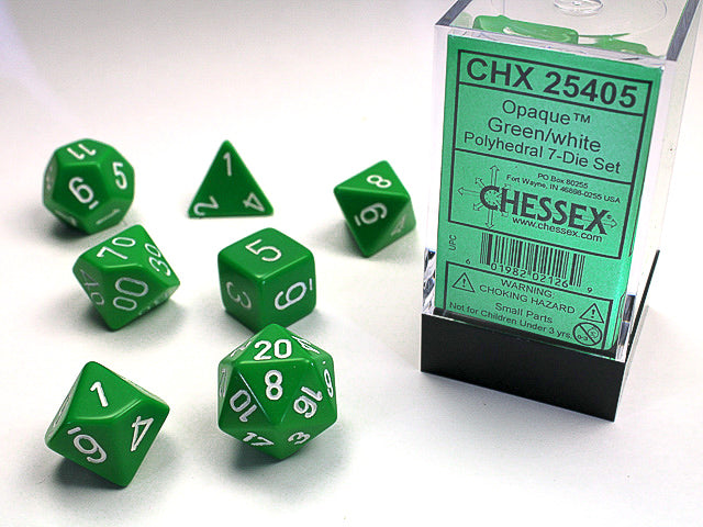 7pc Opaque Green w/ White Polyhedral Set - CHX25405 | All Aboard Games