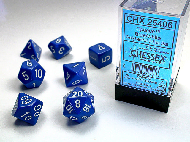 7pc Opaque Blue w/ White Polyhedral Set - CHX25406 | All Aboard Games