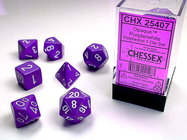 7pc Opaque Purple w/ White Polyhedral Set - CHX25407 | All Aboard Games