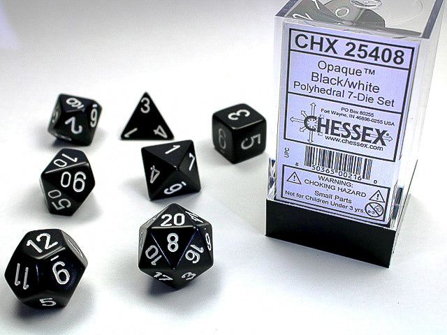 7pc Opaque Black w/ White Polyhedral Set - CHX25408 | All Aboard Games