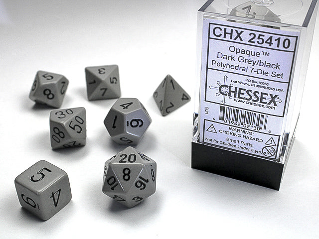 7pc Opaque Grey w/ Black Polyhedral Set - CHX25410 | All Aboard Games