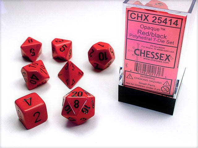 7pc Opaque Red w/ Black Polyhedral Set - CHX25414 | All Aboard Games