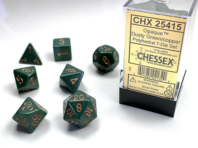 7pc Opaque Dusty Green w/ Gold Polyhedral Set - CHX25415 | All Aboard Games