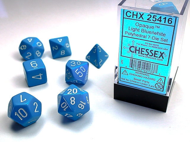 7pc Opaque Light Blue w/ White Polyhedral Set - CHX25416 | All Aboard Games