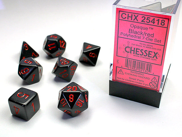 7pc Opaque Black w/ Red Polyhedral Set - CHX25418 | All Aboard Games