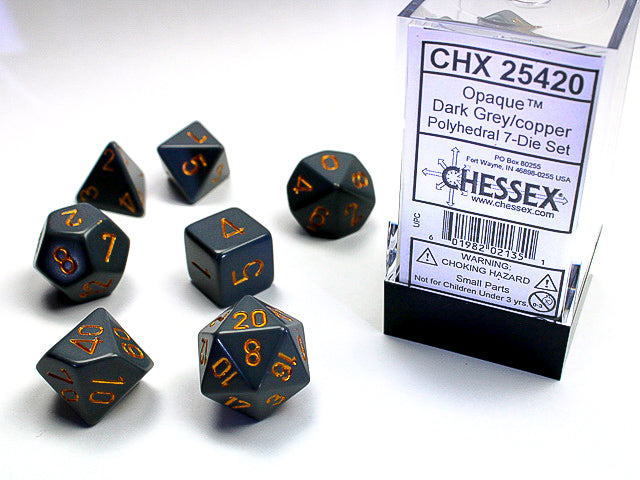 7pc Opaque Grey w/ Copper Polyhedral Set - CHX25420 | All Aboard Games