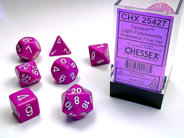 7pc Opaque Light Purple w/ White Polyhedral Set - CHX25427 | All Aboard Games