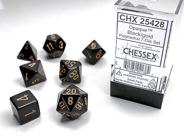 7pc Opaque Black w/ Gold Polyhedral Set - CHX25428 | All Aboard Games
