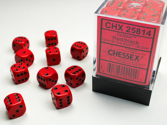 36pc Opaque Red w/ Black 12mm d6 cube - CHX25814 | All Aboard Games