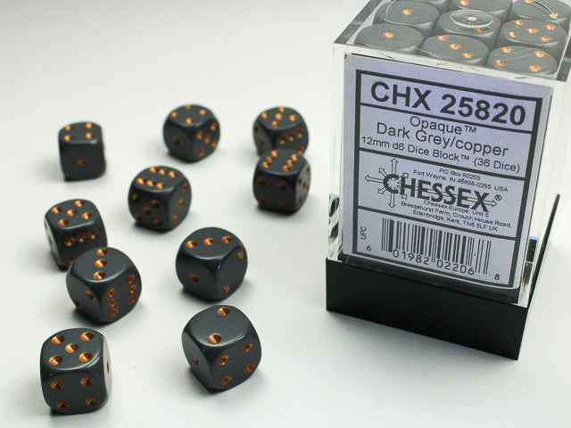 36pc Opaque Grey w/ Copper 12mm d6 cube - CHX25820 | All Aboard Games