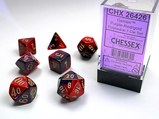 7pc Gemini Purple Red w/ Gold Polyhedral Set - CHX26426 | All Aboard Games