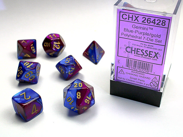 7pc Gemini Blue-Purple w/ Gold Polyhedral Set - CHX26428 | All Aboard Games